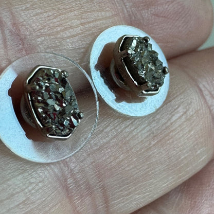 Authentic Kendra Scott Emilie Stud Earrings Platinum Drusy Small Druzy NWOT