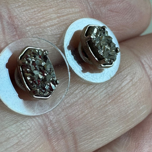 Authentic Kendra Scott Emilie Stud Earrings Platinum Drusy Small Druzy NWOT