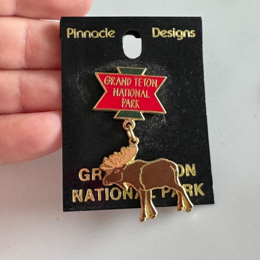 Vintage Grand Teton National Park Wyoming WY Moose Dangle Lapel Pin