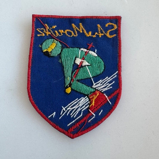 Vintage St. Moritz Ski Patch Embroidered Skiing Downhill Skiier Switzerland