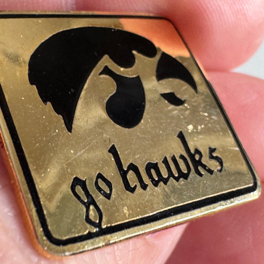 Vintage University of Iowa Hawkeyes Enamel Lapel Pin GO HAWKS