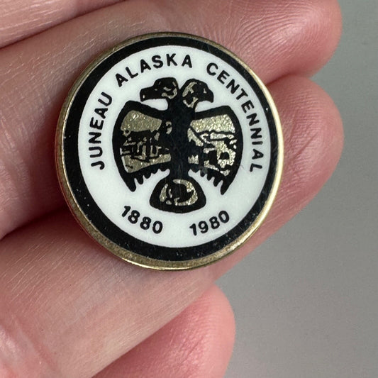 Vintage 1980 Juneau Alaska Centennial Lapel Pin Souvenir Tourist RARE