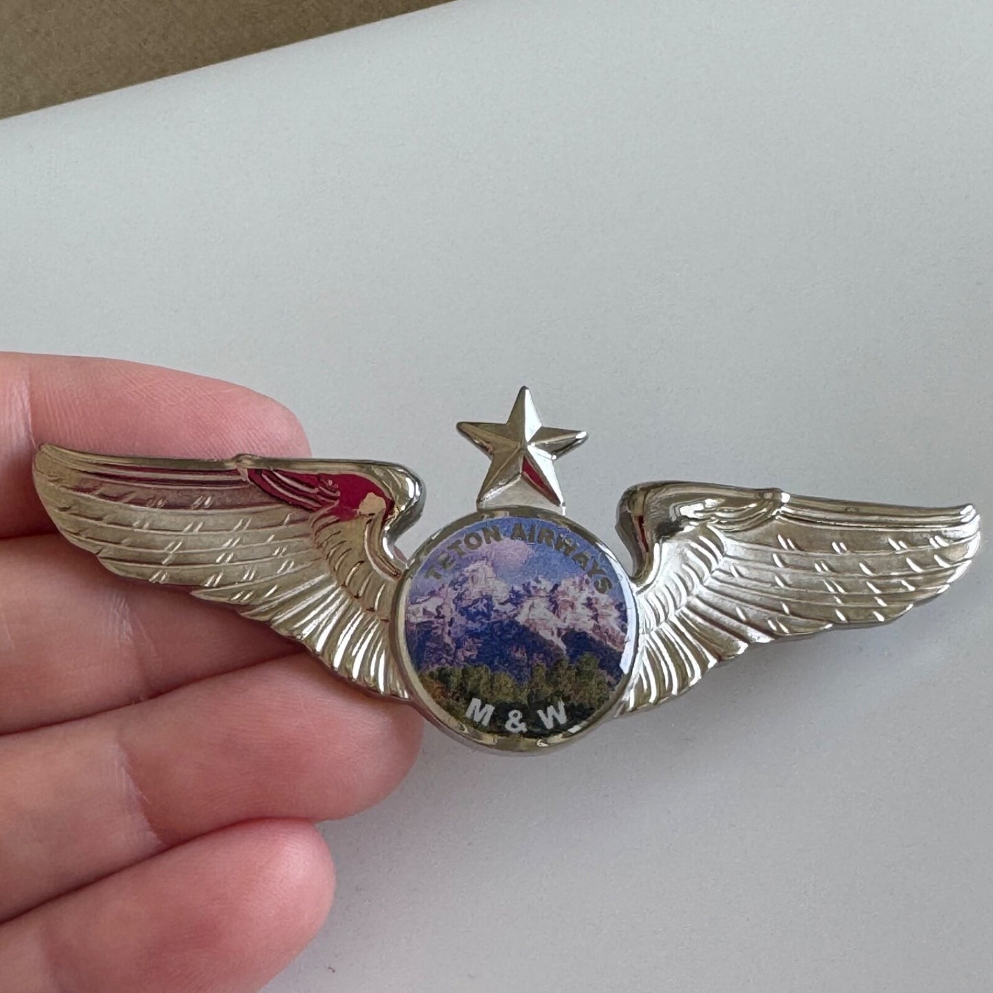 Vintage Teton Airways M&W Silver Tone Wings with Star Pin 