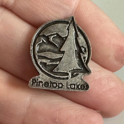 Vintage Pinetop Lakes Lapel Pin Jayne Hunter President Pewter Look