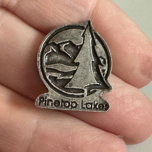 Vintage Pinetop Lakes Lapel Pin Jayne Hunter President Pewter Look
