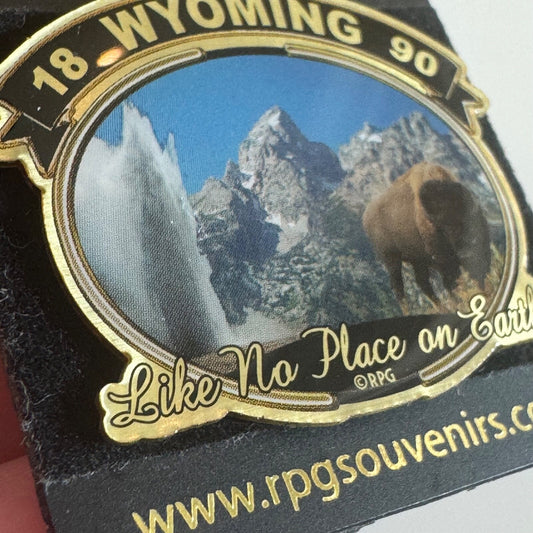 Vtg Yellowstone Wyoming Like No Place On Earth Old Faithful Buffalo Bison Pin