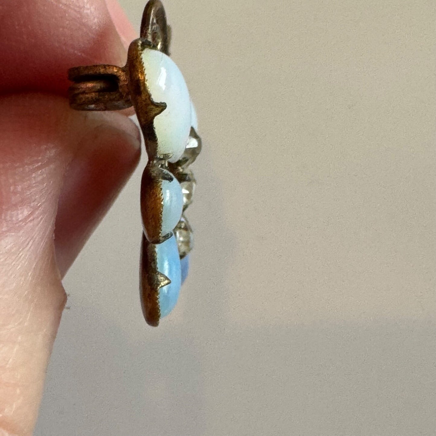 Antique Opal Look Butterfly Brooch C-Clasp Pin