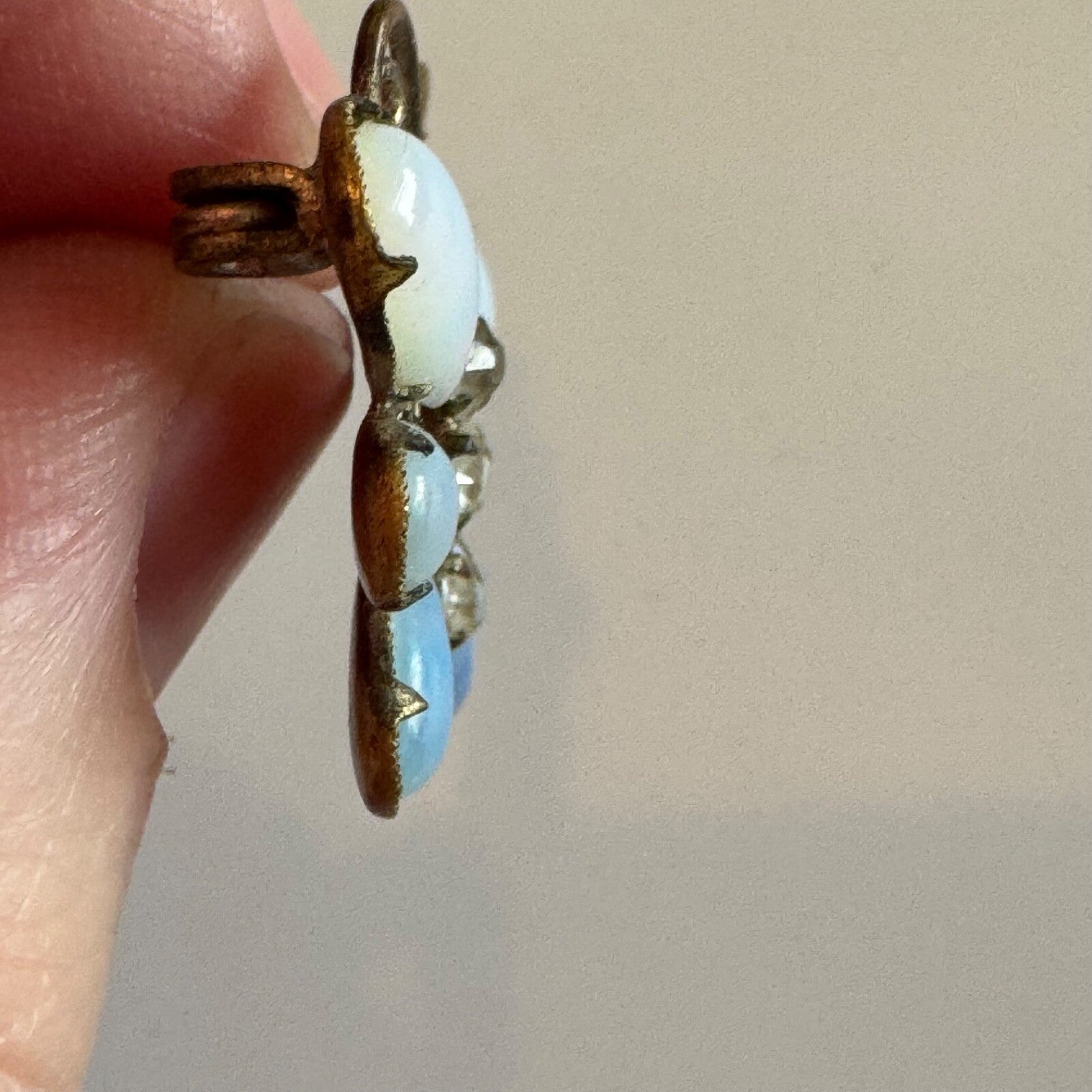 Antique Opal Look Butterfly Brooch C-Clasp Pin