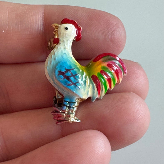 Vintage Multicolored Rooster Enamel Lapel Pin Brooch
