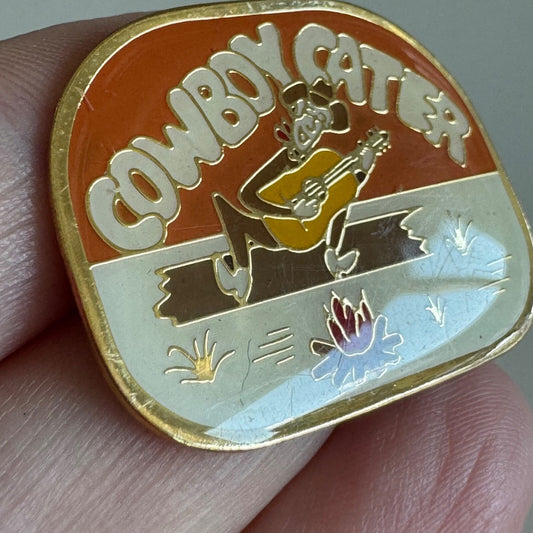 Vintage Cowboy Cater Lapel Pin Campfire Guitar