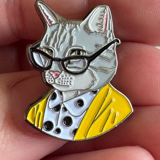 Librarian Cat Lapel Pin with Glasses