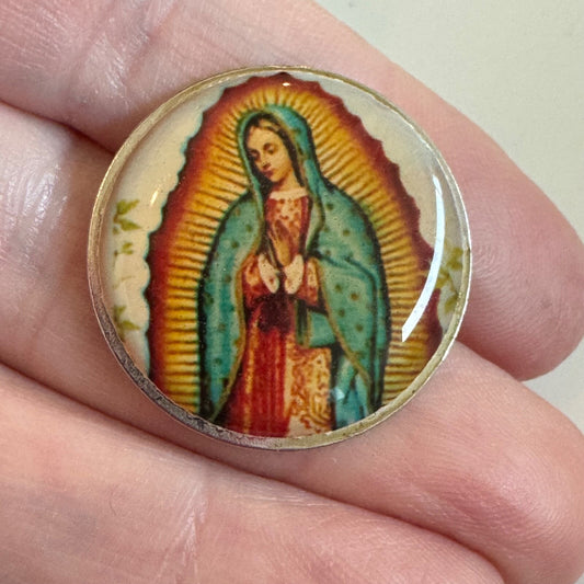 Vintage Our Lady of Guadalupe Traditional Image Domed Pin