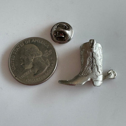 Vintage Silver Tone Cowboy Boot with Spur Lapel Pin 