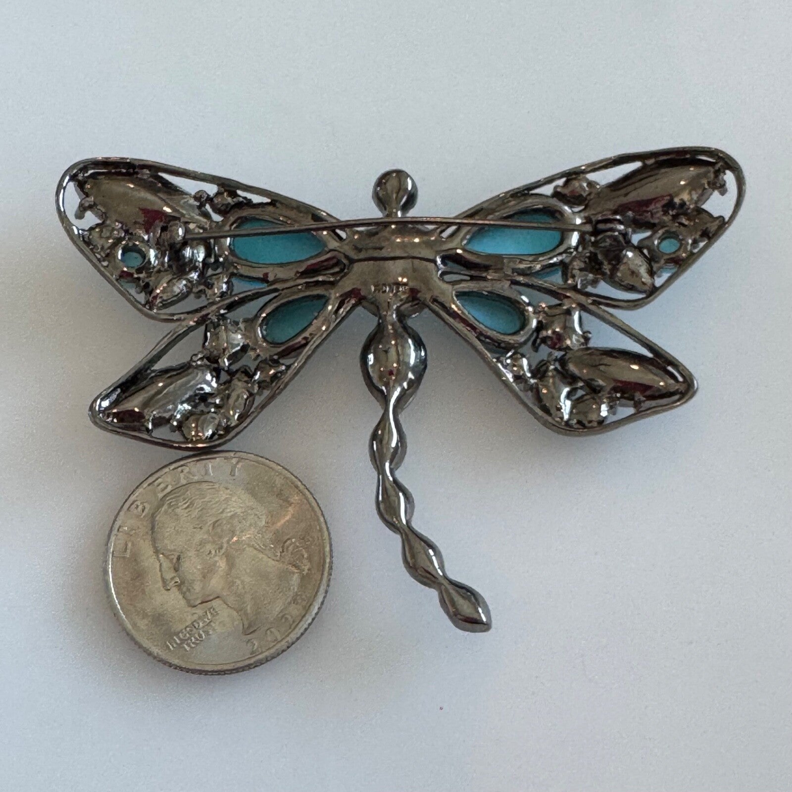 Vintage Monet Dragonfly Brooch Pin Blue Stones AS IS