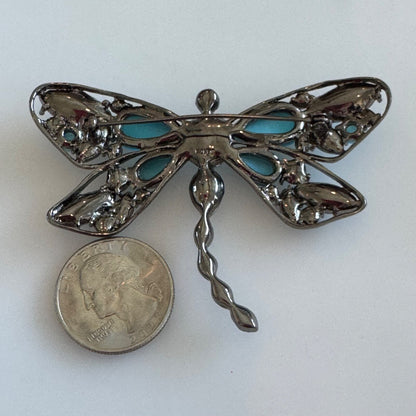 Vintage Monet Dragonfly Brooch Pin Blue Stones AS IS