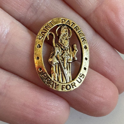 Saint Patrick “Pray for Us” Oval Catholic Brass Tone Pin St