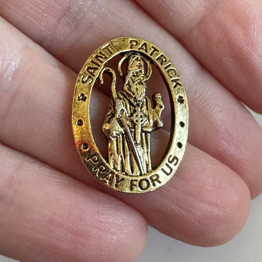 Saint Patrick “Pray for Us” Oval Catholic Brass Tone Pin St