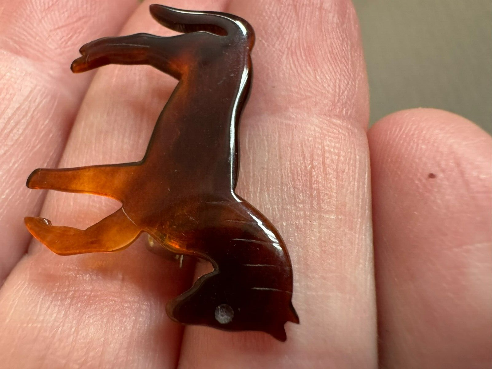 Vintage Tortoise Shell Carved Horse Brooch Pin Beautiful!
