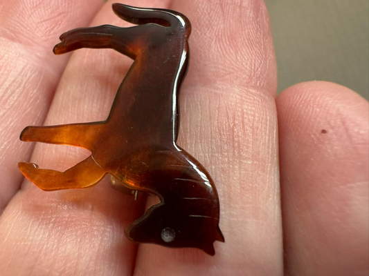 Vintage Tortoise Shell Carved Horse Brooch Pin Beautiful!