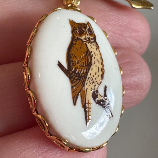 Vintage Owl Dangle Brow Brooch Pin Oval