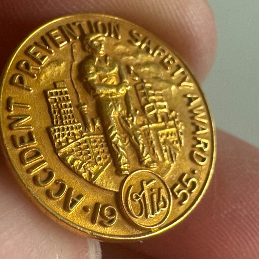 Vtg Otis Elevator 1955 Accident Prevention Safety Award Lapel Pin 10k Gold Fill