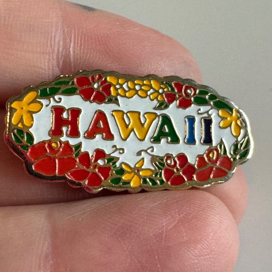 Vintage Hawaii Lapel Pin Souvenir Tourist Plumeria Hibiscus
