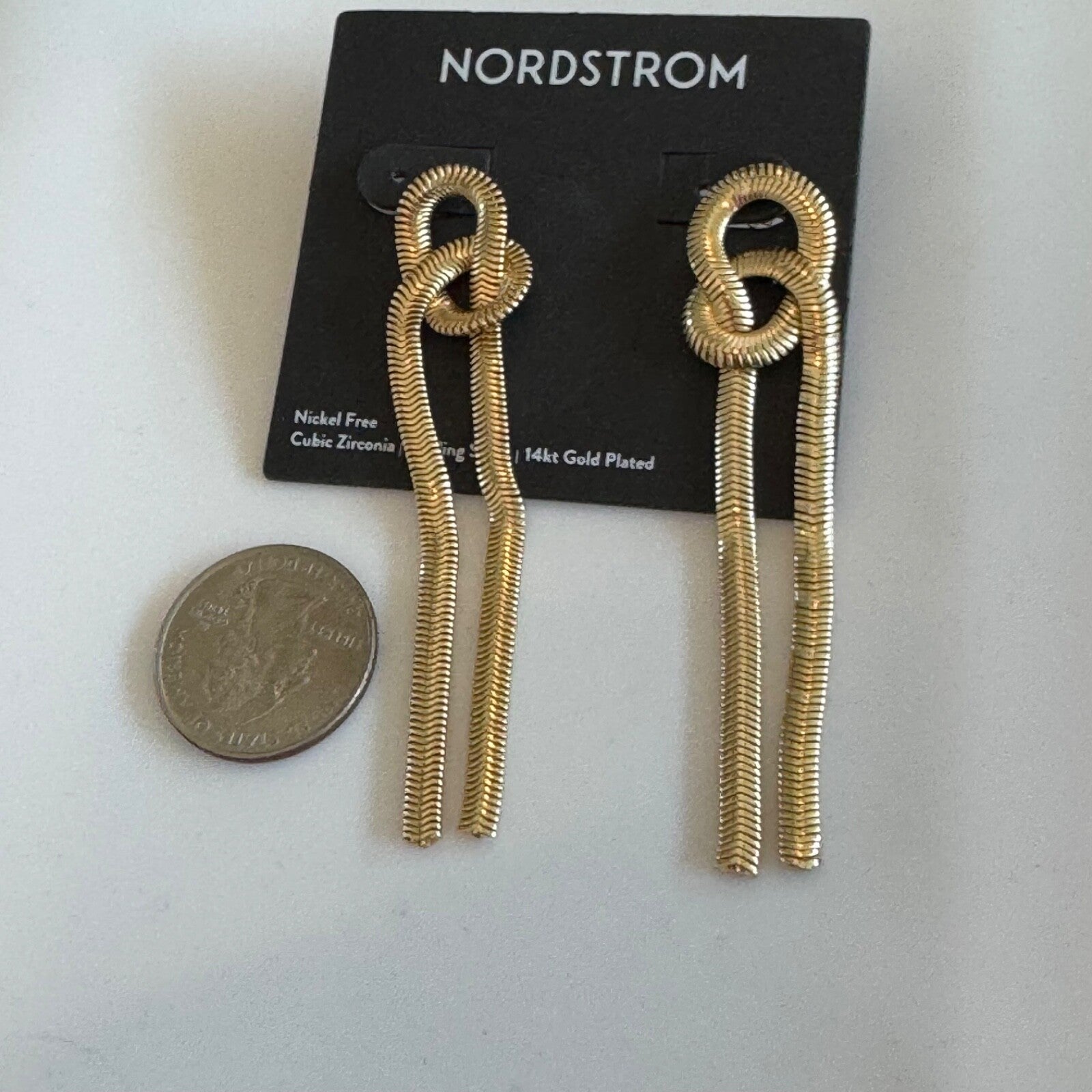 Nordstrom Knotted Snake Chain Linear Drop Earrings New On Card Pierced