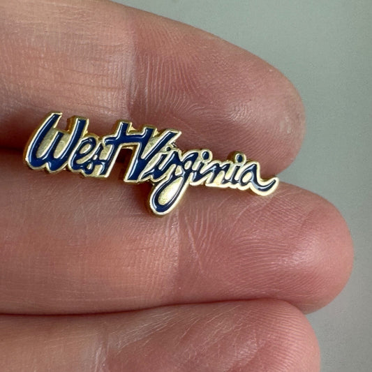 West Virginia State Script Text Blue & Gold Enamel Pin Souvenir Tourist