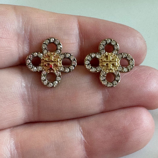 Tory Burch Small Kira Pavé Clover Stud Earrings NWOT
