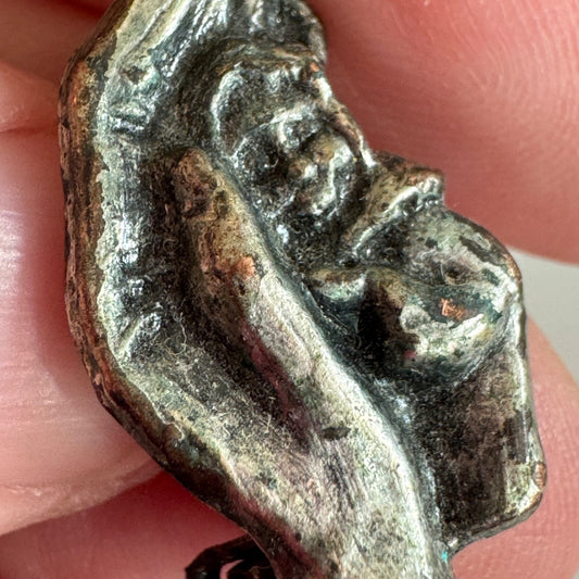 Vintage Hand of God Cradling Baby Brooch Pin Pewter Look