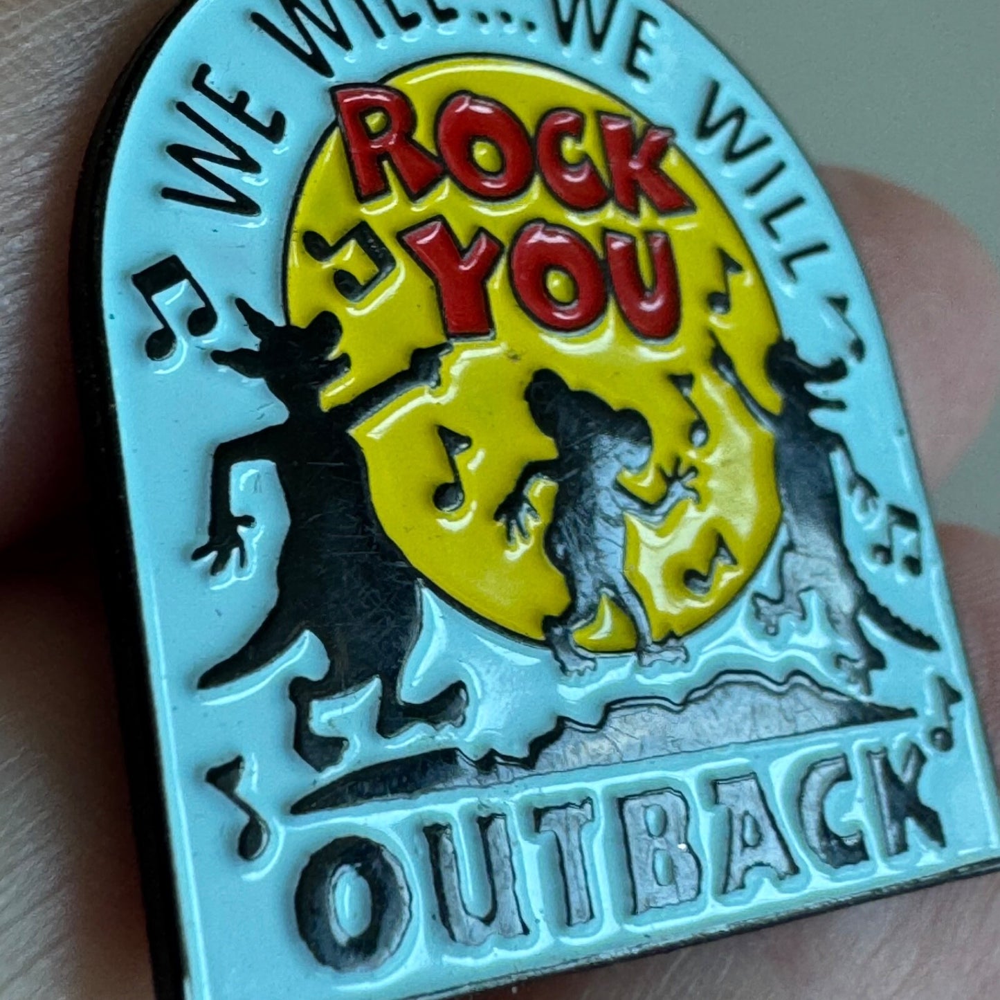 Vintage Outback Steakhouse We Will Rock You Lapel Pin 
