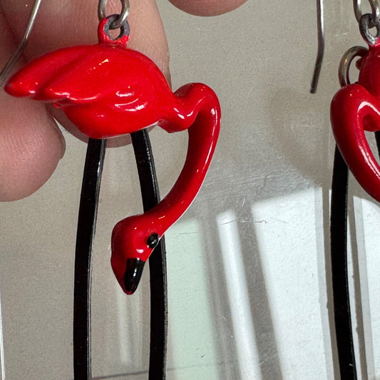 Fabulous Flamingo Black and Red Laquer Dangle Earrings