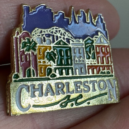Vintage Charleston South Carolina Row Houses Lapel Pin SC Souvenir Tourist