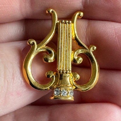 Avon Musical Trio: Harp Pin Lyre Gold Tone Rhinestones Music
