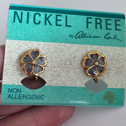 Vintage Allison Reed Gold Tone Purple Flower Clip-on Earrings New on Card
