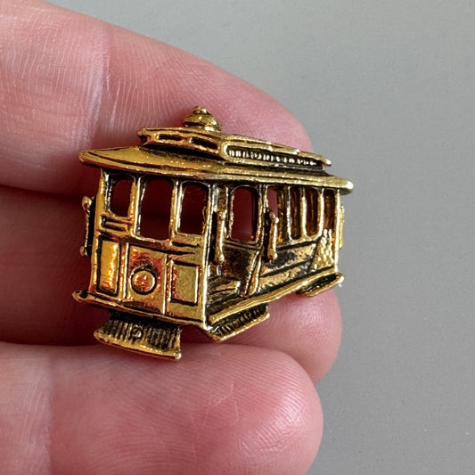 Vintage Gold Tone Trolley Car Streetcar Lapel Pin Large Tie Tack