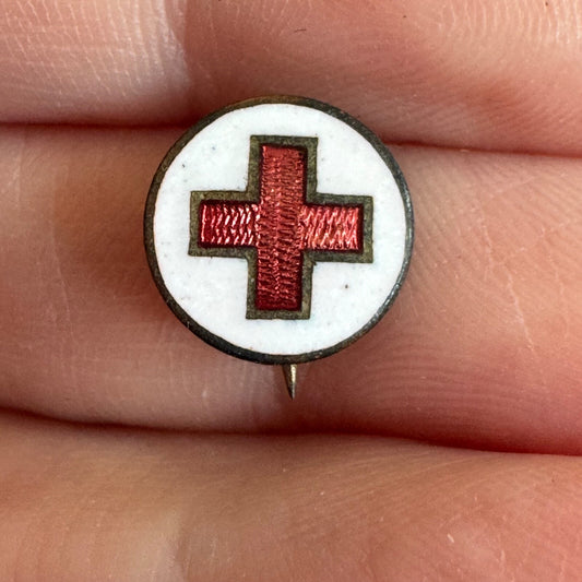 Early Enamel American Red Cross Pin C-Clasp Tiny