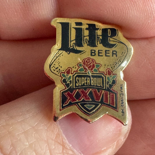 Vintage Super Bowl XXVII Miller Lite Beer Lapel Pin Roses 1992