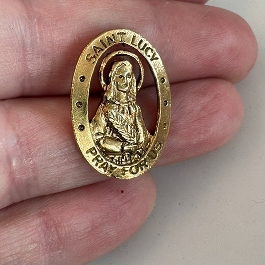 Vintage Saint Lucy Pray for Us Medal Lapel Pin St St. Ste.