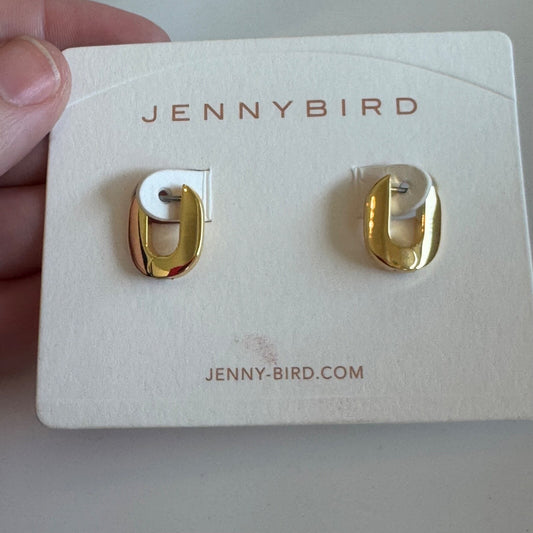 Jenny Bird Gold U Link Beveled Hoop Earrings New On Card Pierced