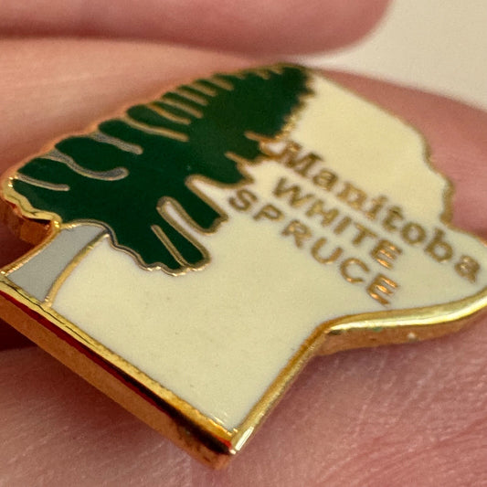 Vintage Manitoba White Spruce Enamel Lapel Pin Tree Province-Shaped Tie Tack