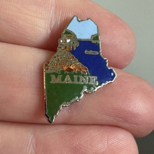 Vintage Maine State Shape Scenic Lapel Pin