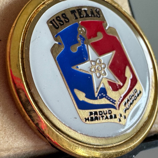 Vtg USS Texas Charm Pendant Gold Tone Proud Heritage Proud Purpose Battleship
