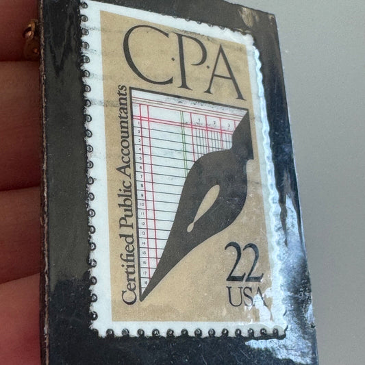 Vintage CPA Certified Public Accountants Canceled US Postage Stamp Brooch Pin