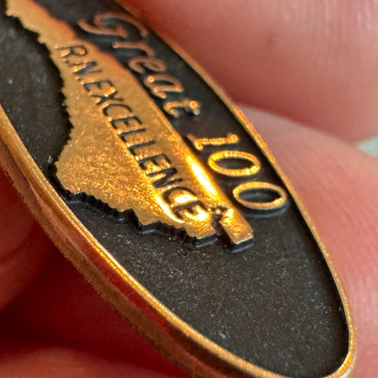 Vintage Great 100 R.N. Excellence North Carolina 1/10 10k Gold Filled Pin Nurse