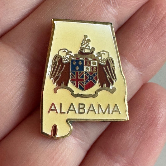 Vintage Alabama Coat of Arms State Shaped Lapel Pin
