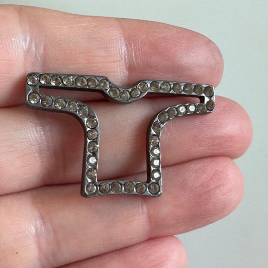 Vintage Signed Sonia Rykiel Sweater Shirt Lapel Pin Brooch Gunmetal Crystals