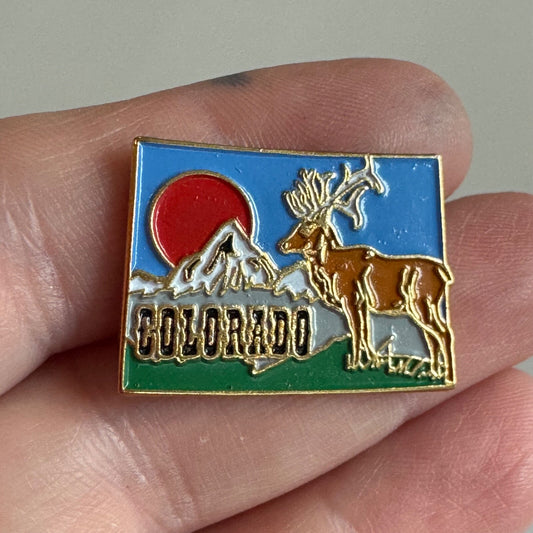 Vintage Colorado Enamel Lapel Pin Rocky Mountains Stag Deer