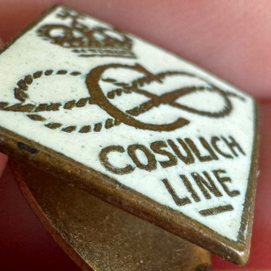 ANTIQUE ENAMEL LAPEL PIN~COSULICH STEAMSHIP LINE~ITALY Collar Stud Lapel Pin