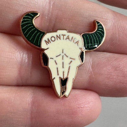 Vintage Montana Bison Skull Buffalo Cattle Souvenir Tourist Lapel Pin 
